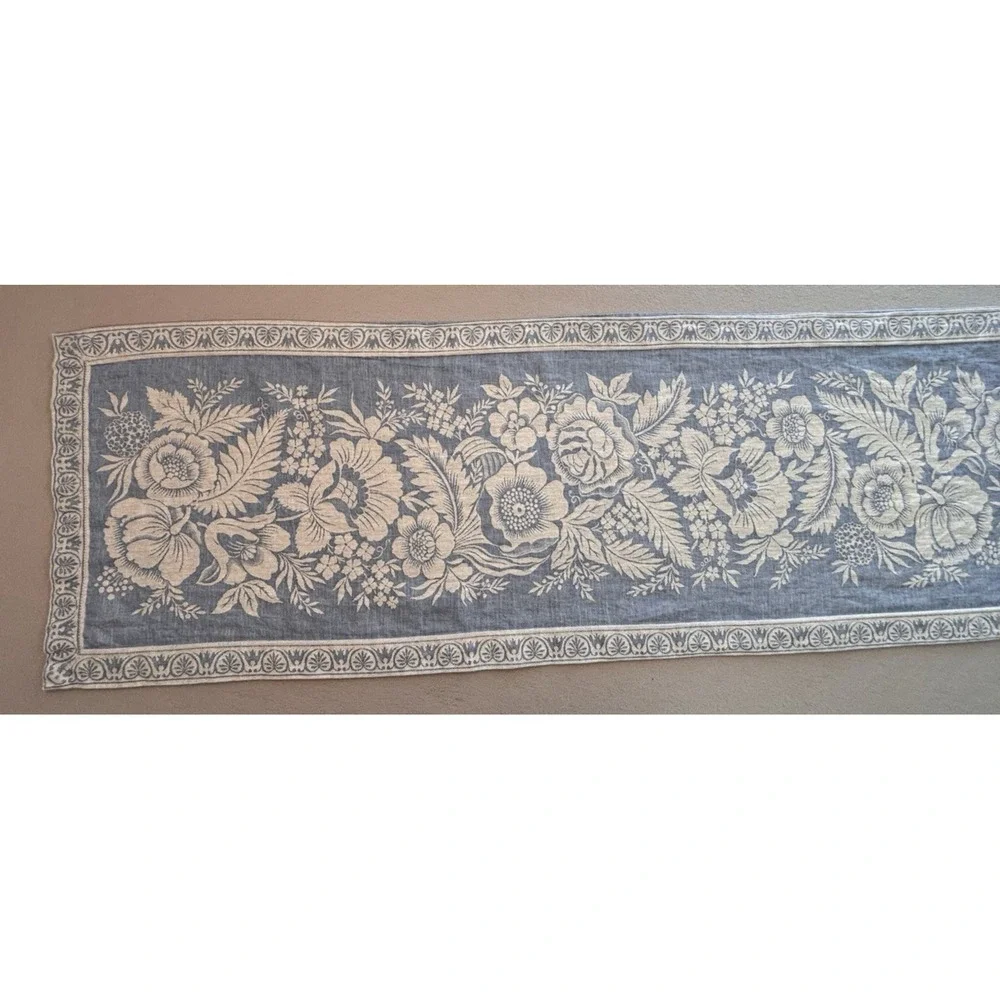 WILLIAMS-SONOMA Vintage Floral LIGHT BLUE Jacquard Table Runner 17.5